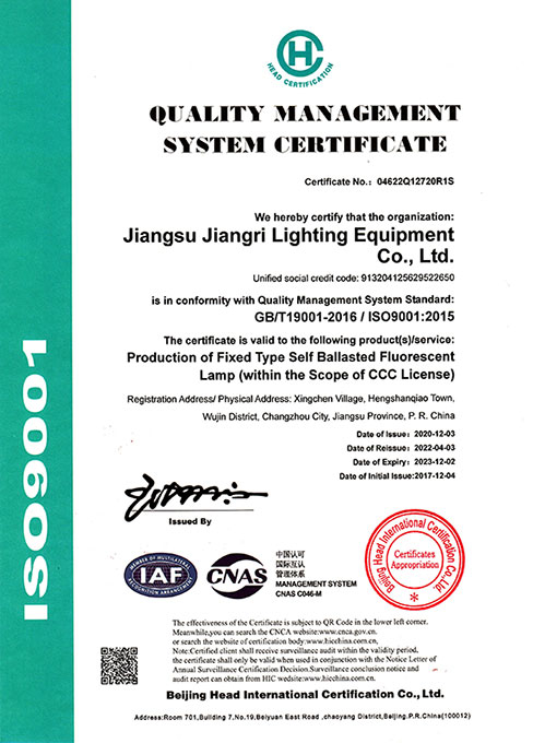 质量管理体系认证证书 IOS9001:2015标准